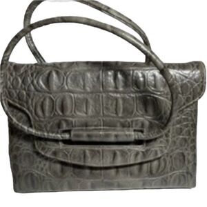 Vintage Chic de Paris Gray Crocodile Embossed Leather Handbag